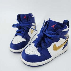 Nike Air Jordan 1 Mid BT Olympic Deep Royal Blue Gold 705304-406 Toddler 6C EUC